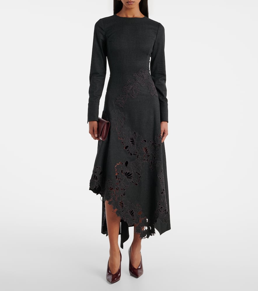 Peony asymmetric wool midi dress