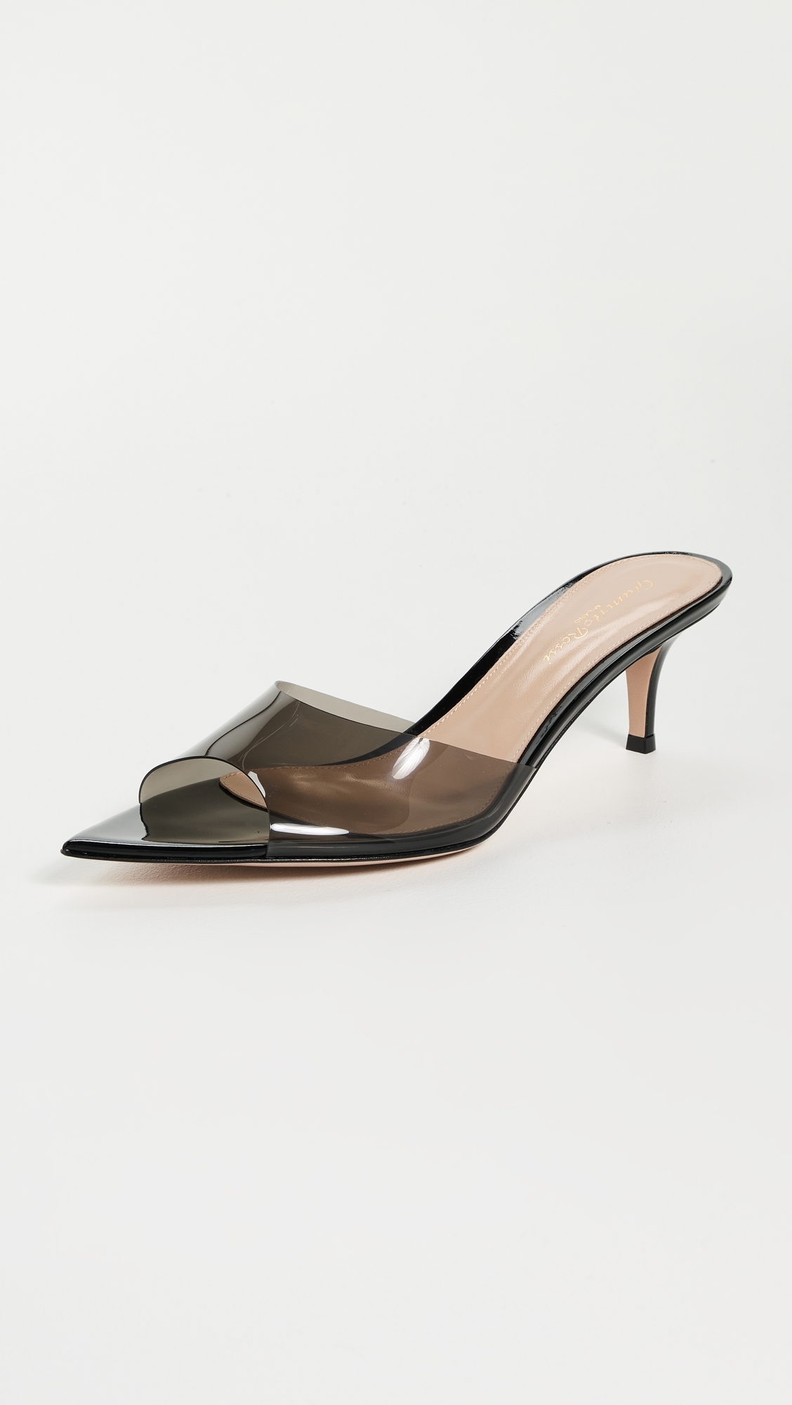 Gianvito Rossi Elle 55 Glass + Vernice Sandals Fume/Black