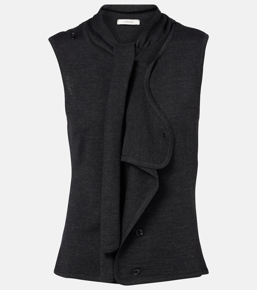 Asymmetric wool-blend tie-neck vest