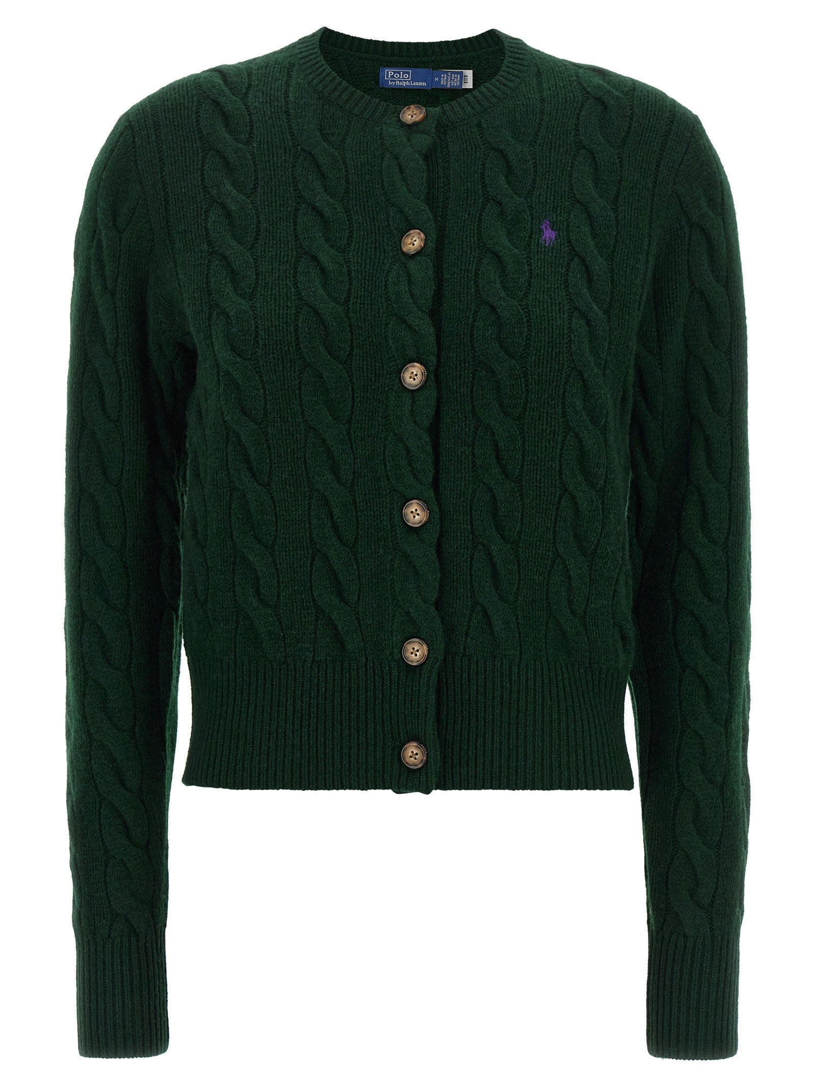 Cable-Knit Wool-Cashmere Cardigan — Forest Green