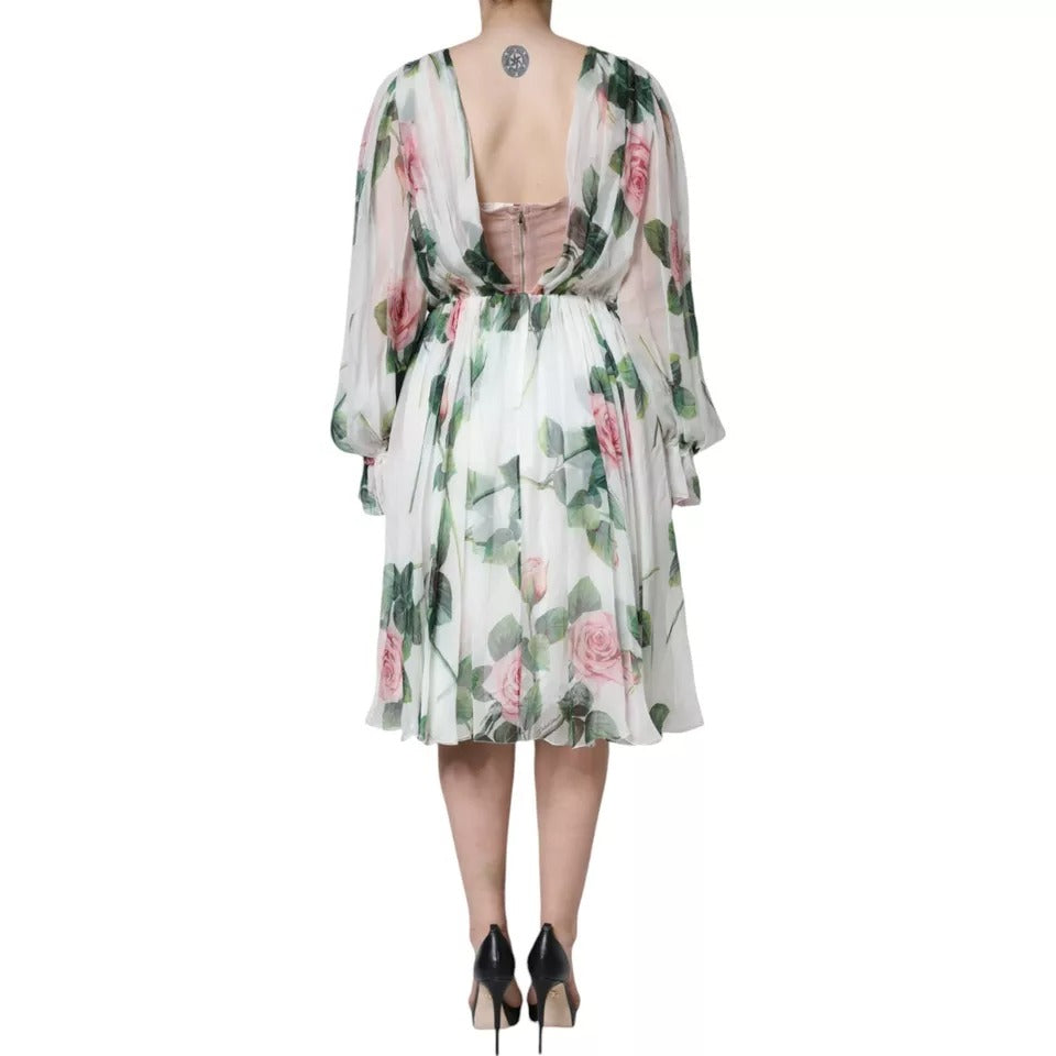 Silk Floral Print Dress — White