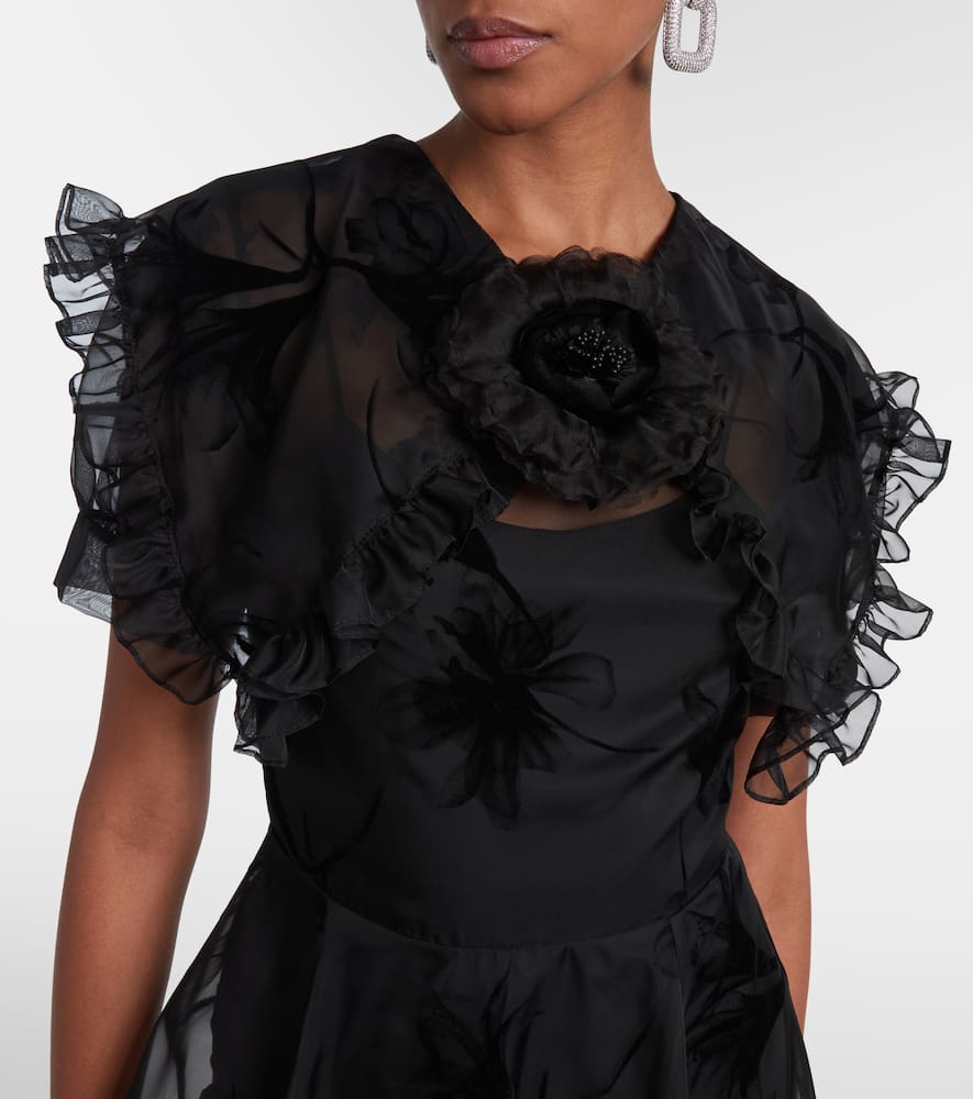 Ruffled floral organza midi dress