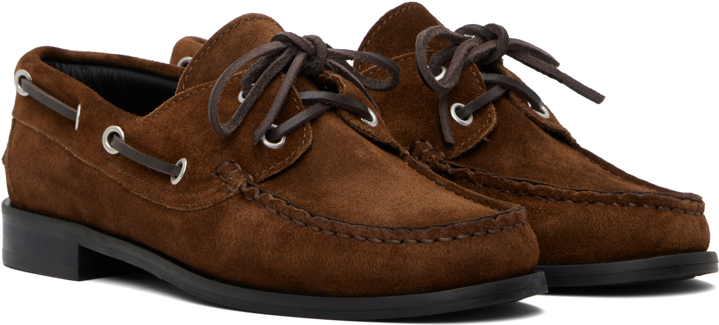 Aeyde Brown Harris Suede Boat Shoes