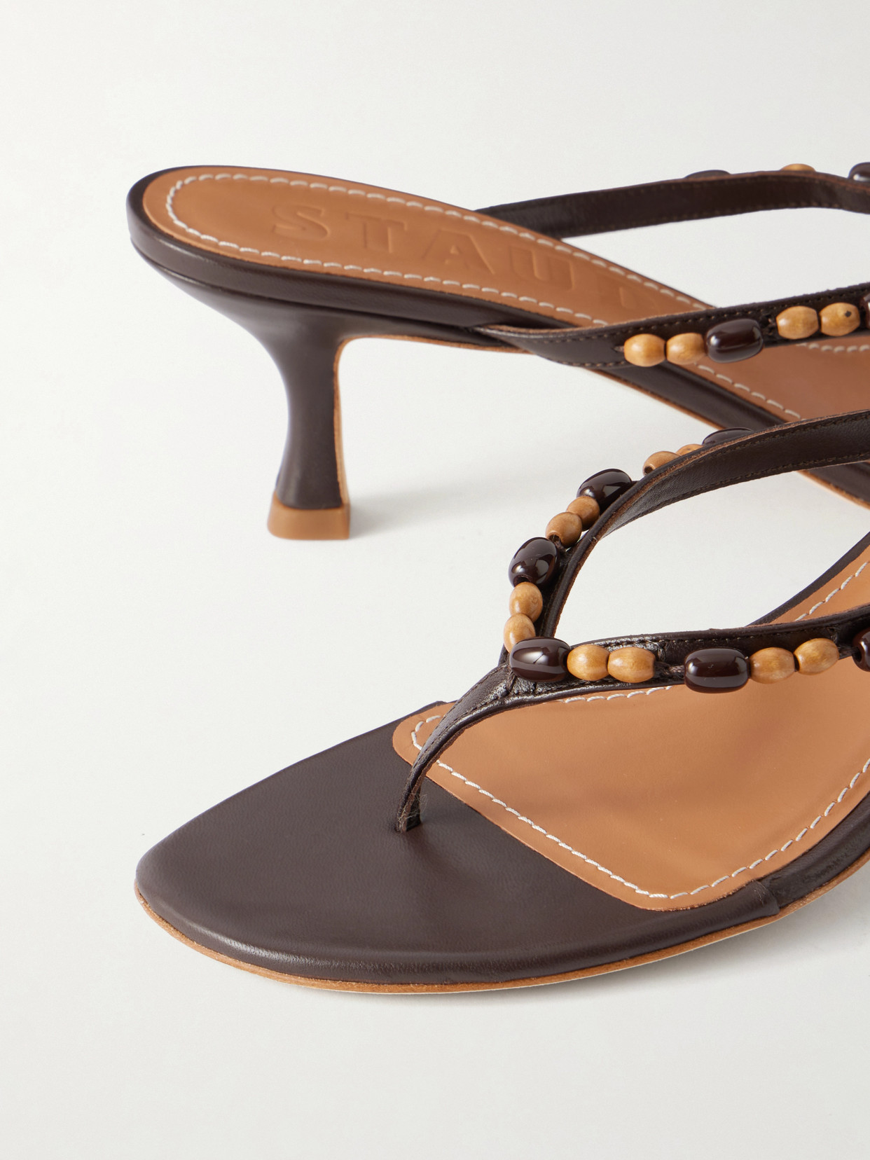 Freja Bead-embellished Leather Thong Sandals - Brown