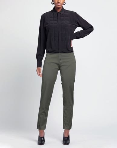 Woman Pants Military green Size S Cotton, Elastane