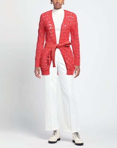 Pink Memories Woman Cardigan Red Size 4 Cotton, Acrylic, Metallic Polyester, Polyamide