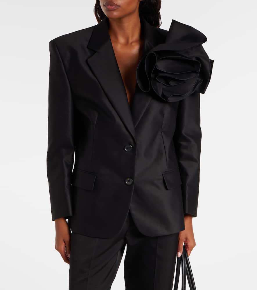Floral-appliqué cotton blazer