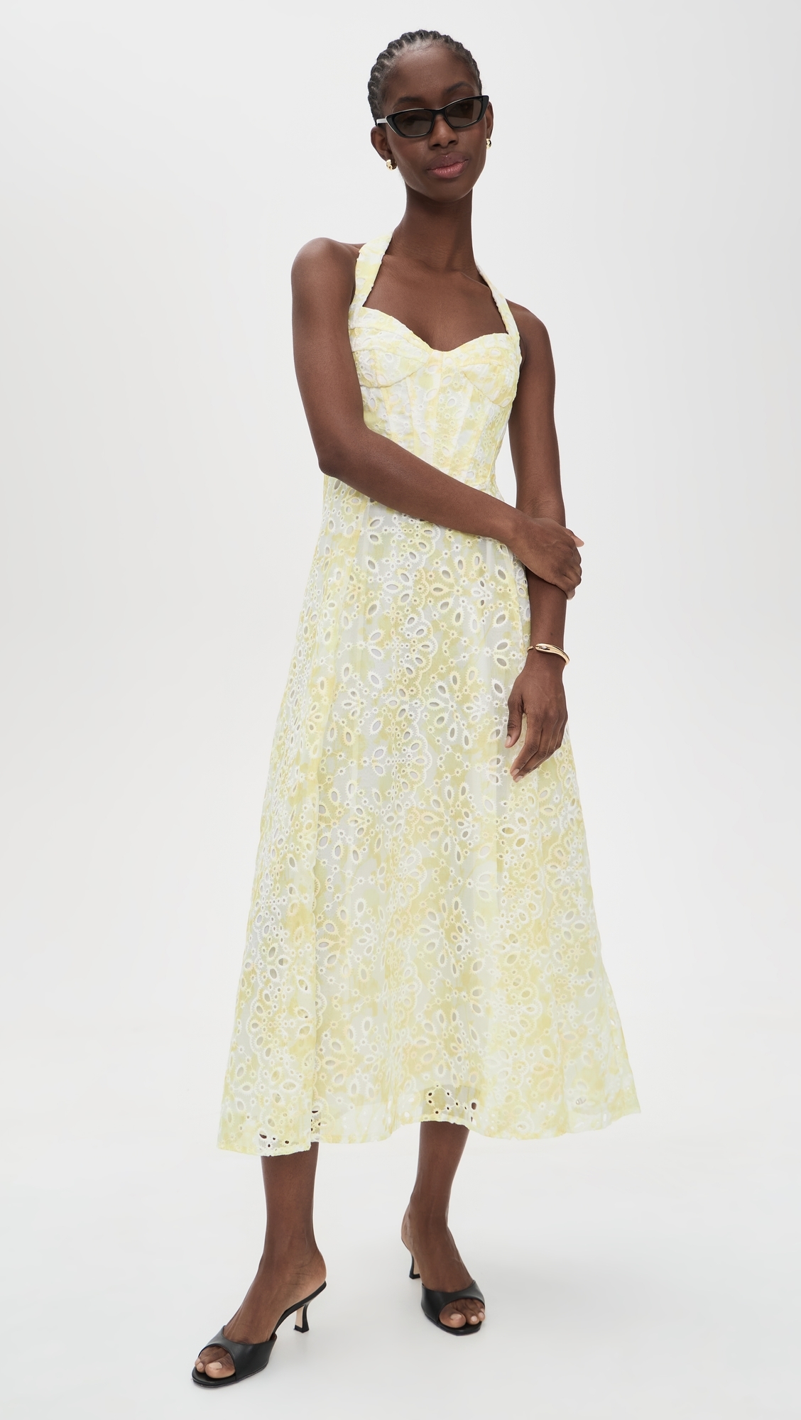 Pollie Halter Midi Dress Yellow Floral