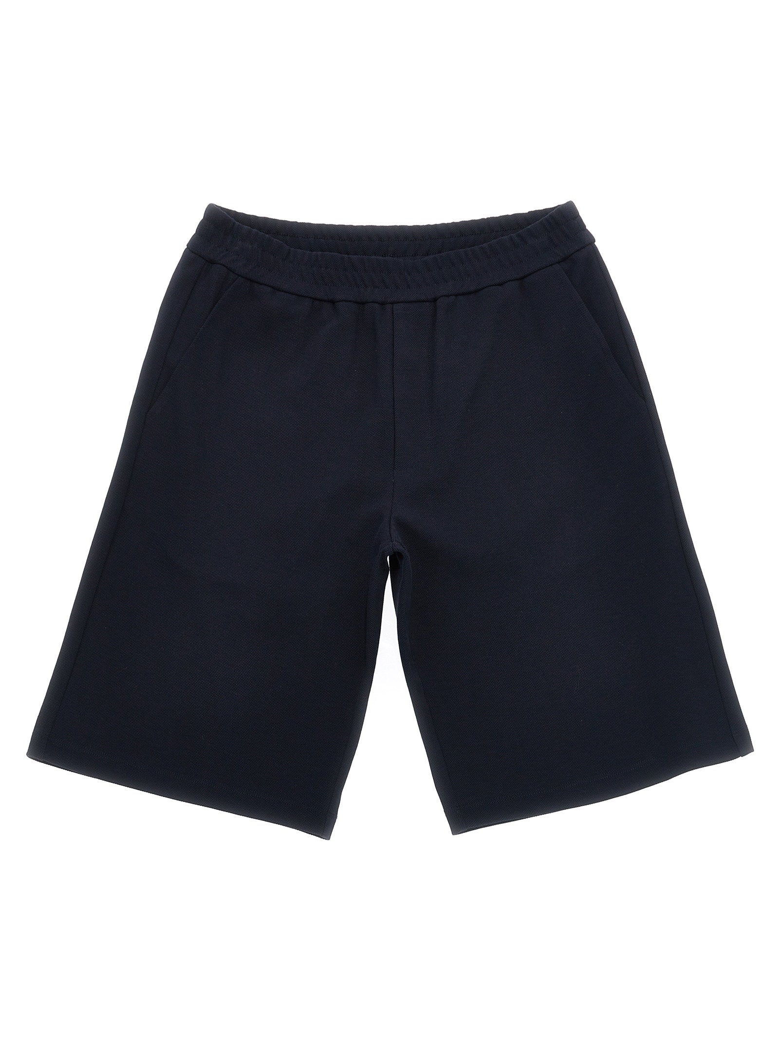 Tricolor Piqué Cotton Bermuda Shorts — Navy