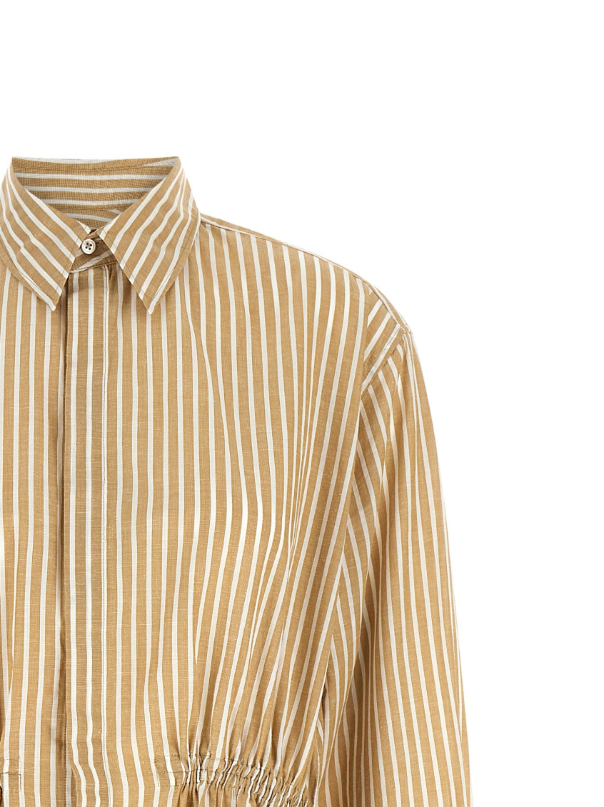 Light Brown Stripes Shirt Dress