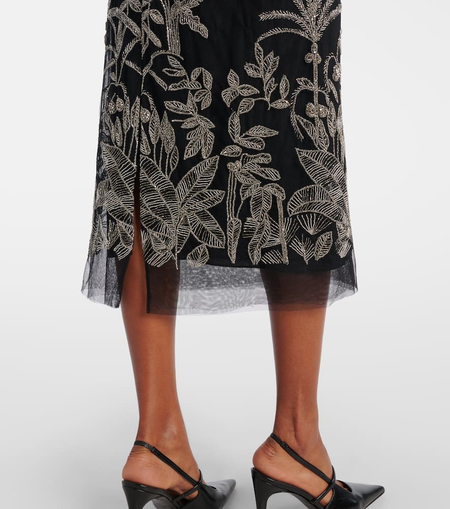Leyla beaded tulle midi skirt