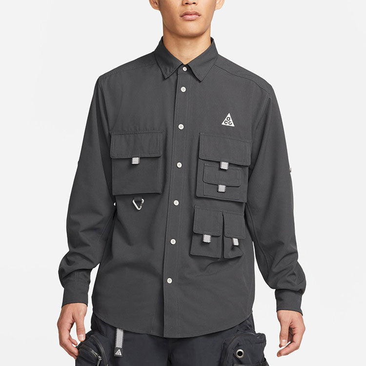 Men's ACG Dri-fit Uvdevastation Trail Multiple Pockets Casual Solid Color Long Sleeves Navy Blue Jacket