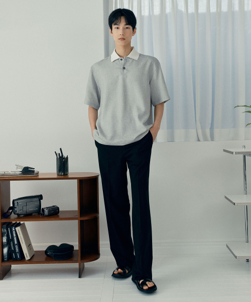 Collar Point Pullover Gray Oversized Short Sleeve Shirt