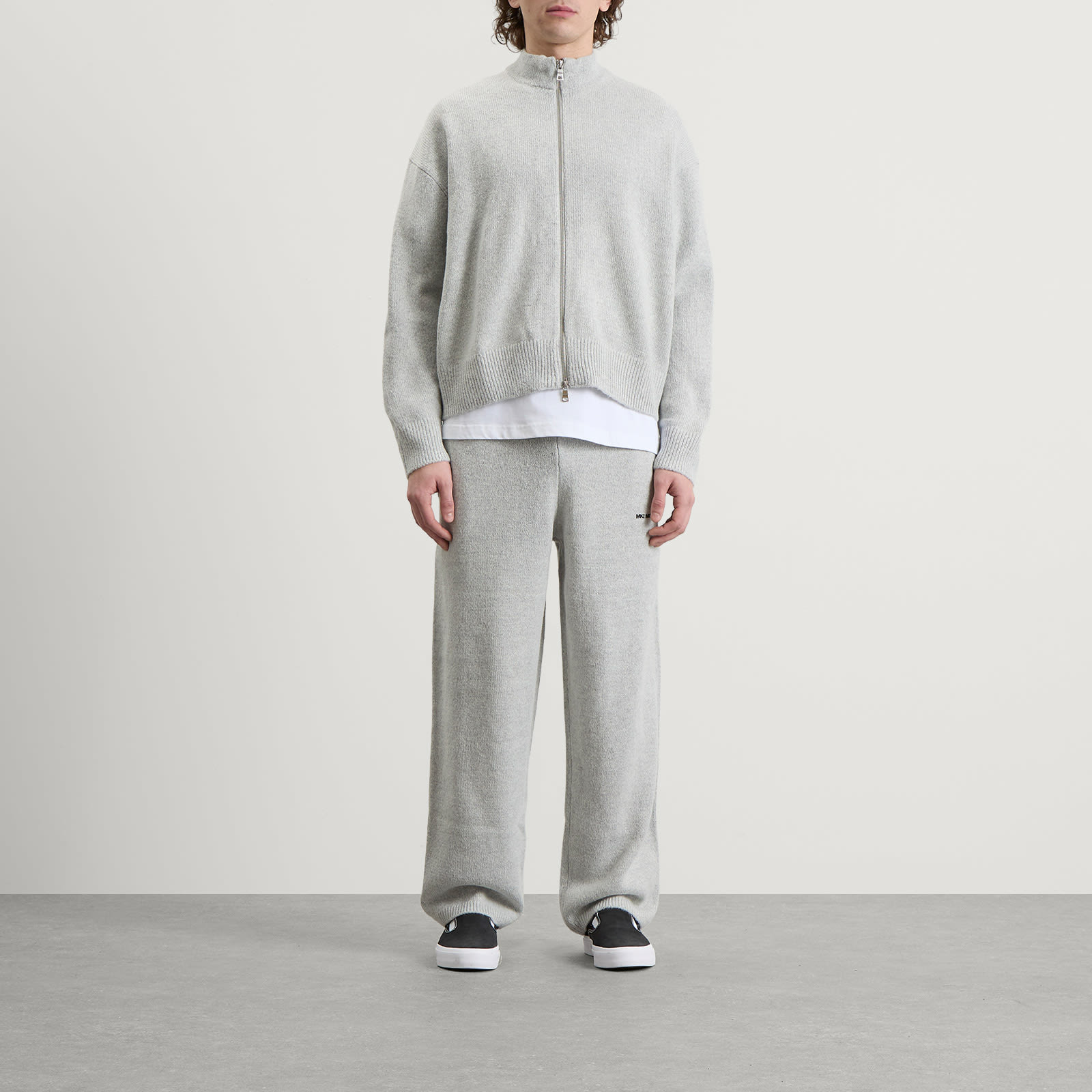 Men's Mohair Blend Knit Track Jacket Light Grey