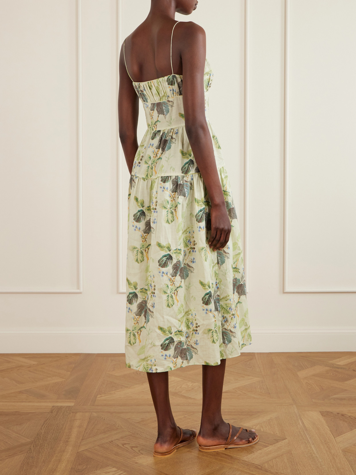 Benoit Tiered Gathered Floral-print Ramie Midi Dress - Green