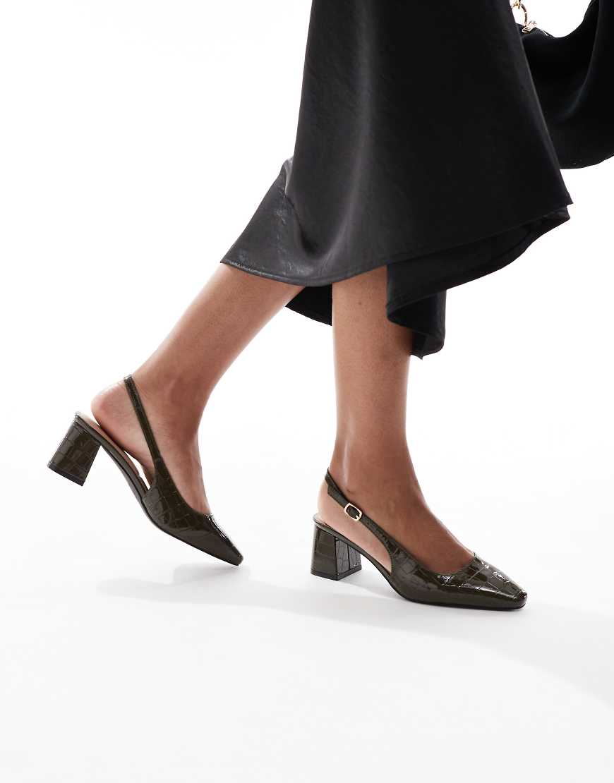 Slingback heeled shoe in dark green