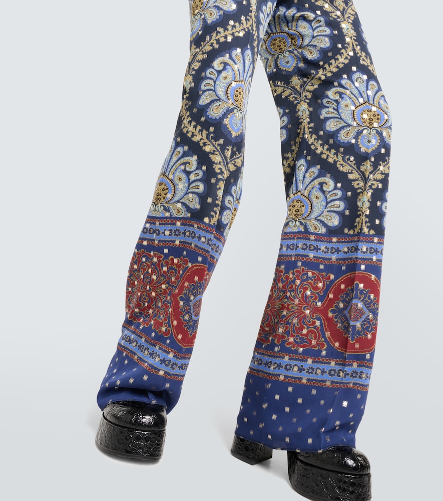 Paisley silk-blend wide-leg pants