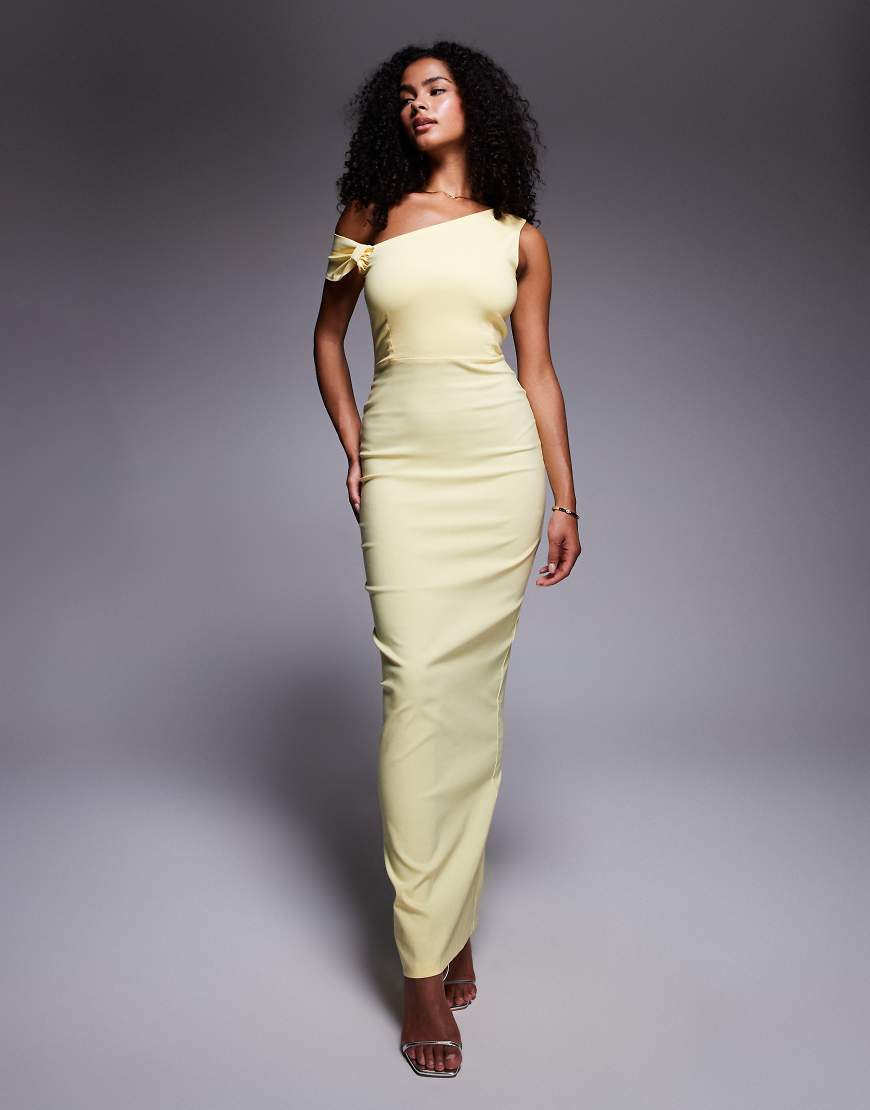 Bengaline one shoulder knot detail maxi bodycon dress in yellow