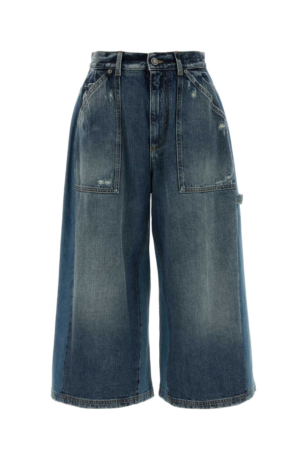 Wide-Leg Cargo Pocket Jeans — Blue