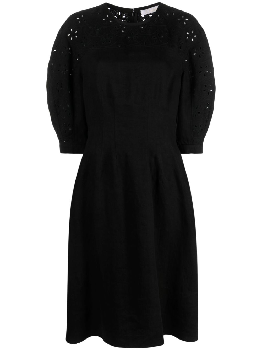Balloon-sleeve linen dress - Black