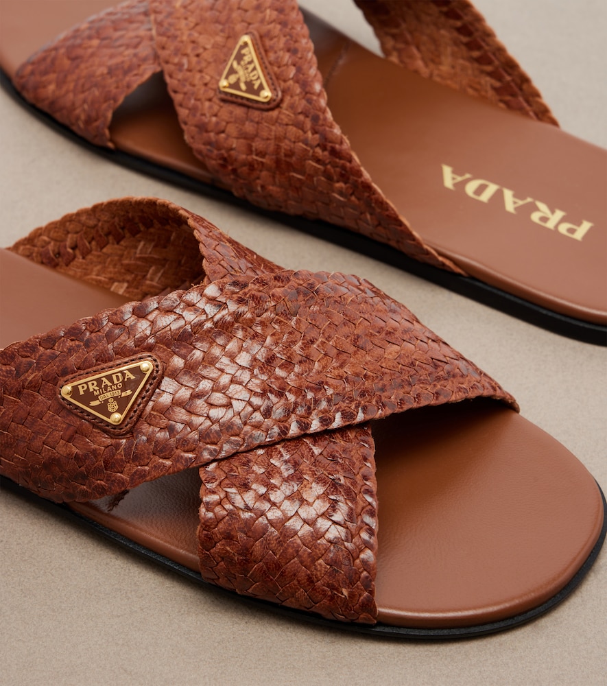 Woven leather slides
