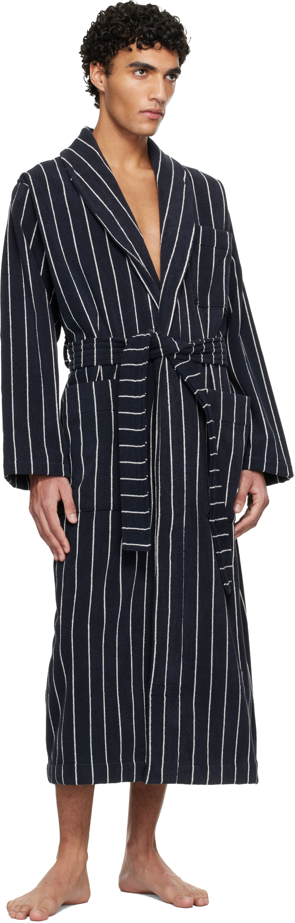 Navy & White Terry Classic Bathrobe