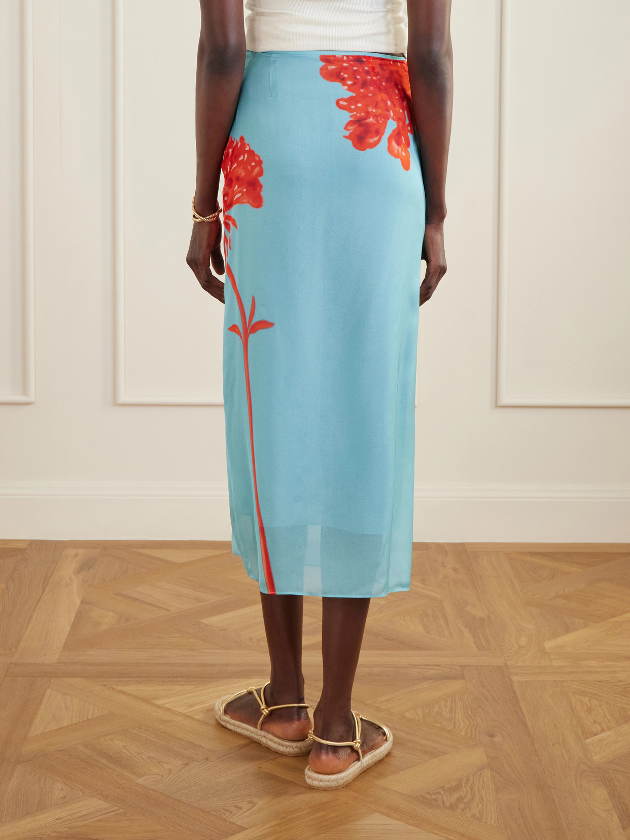 Amelie Floral-printed Silk-chiffon Midi Skirt - Blue