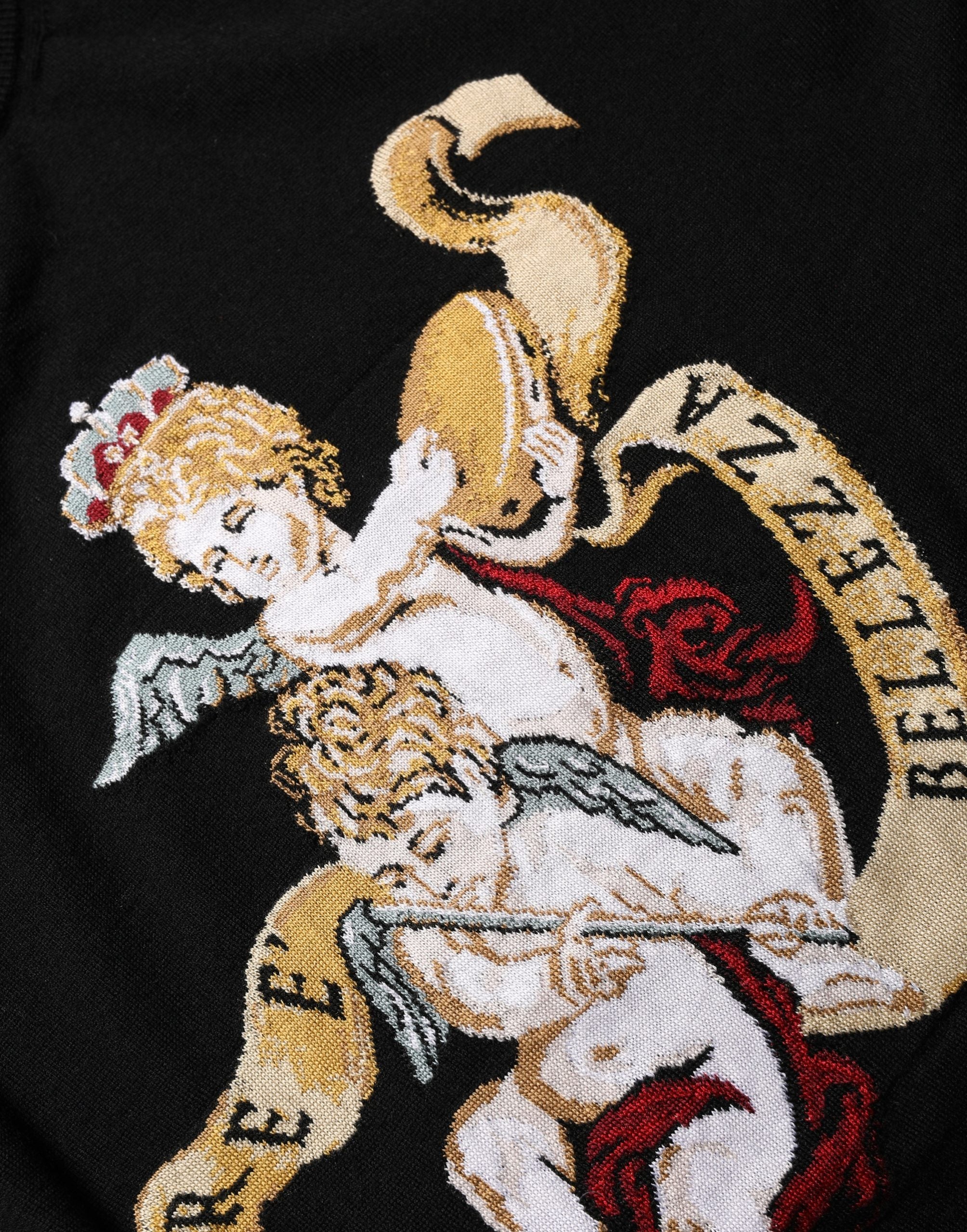 Intarsia-Knit Angels Sweater — Black