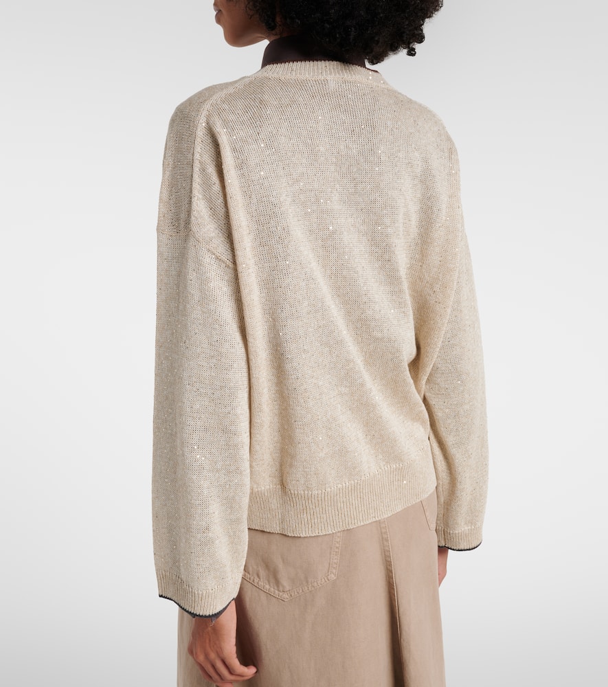 Sequined linen-blend sweater