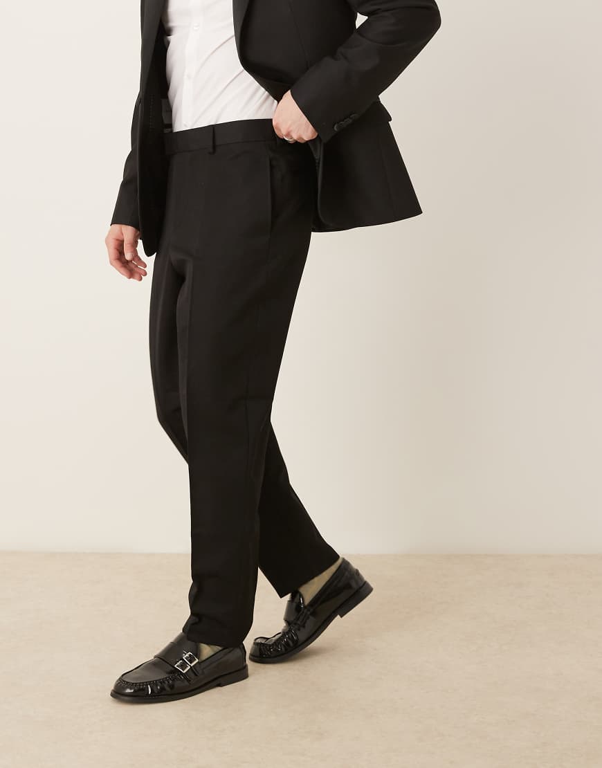 ASOS DESIGN relaxed tapered fit dress pants in black
