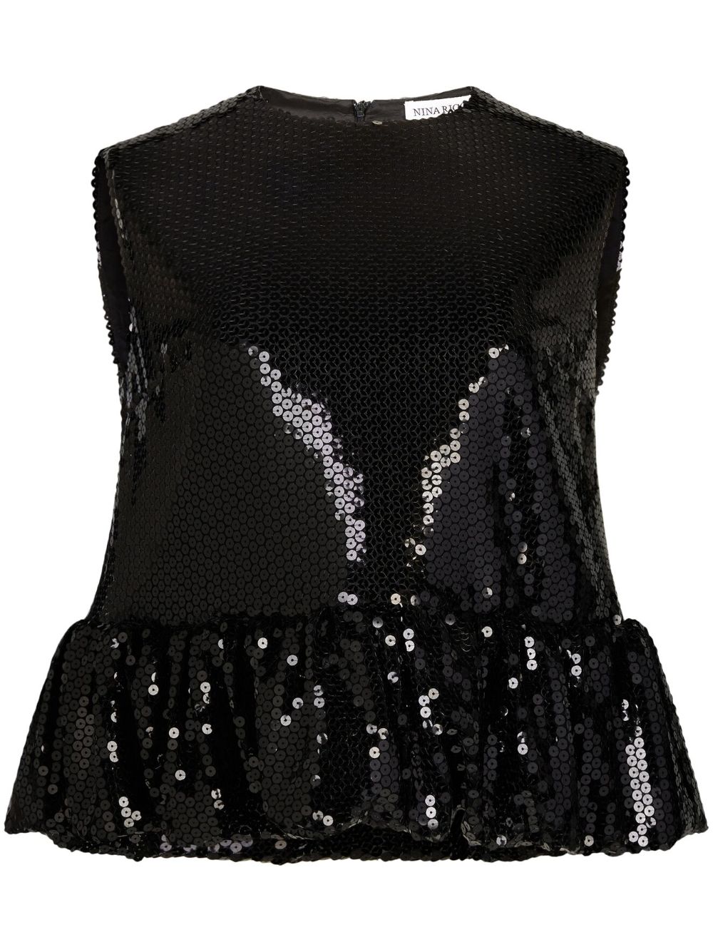 Sequin-embellished sleeveless peplum top - Black