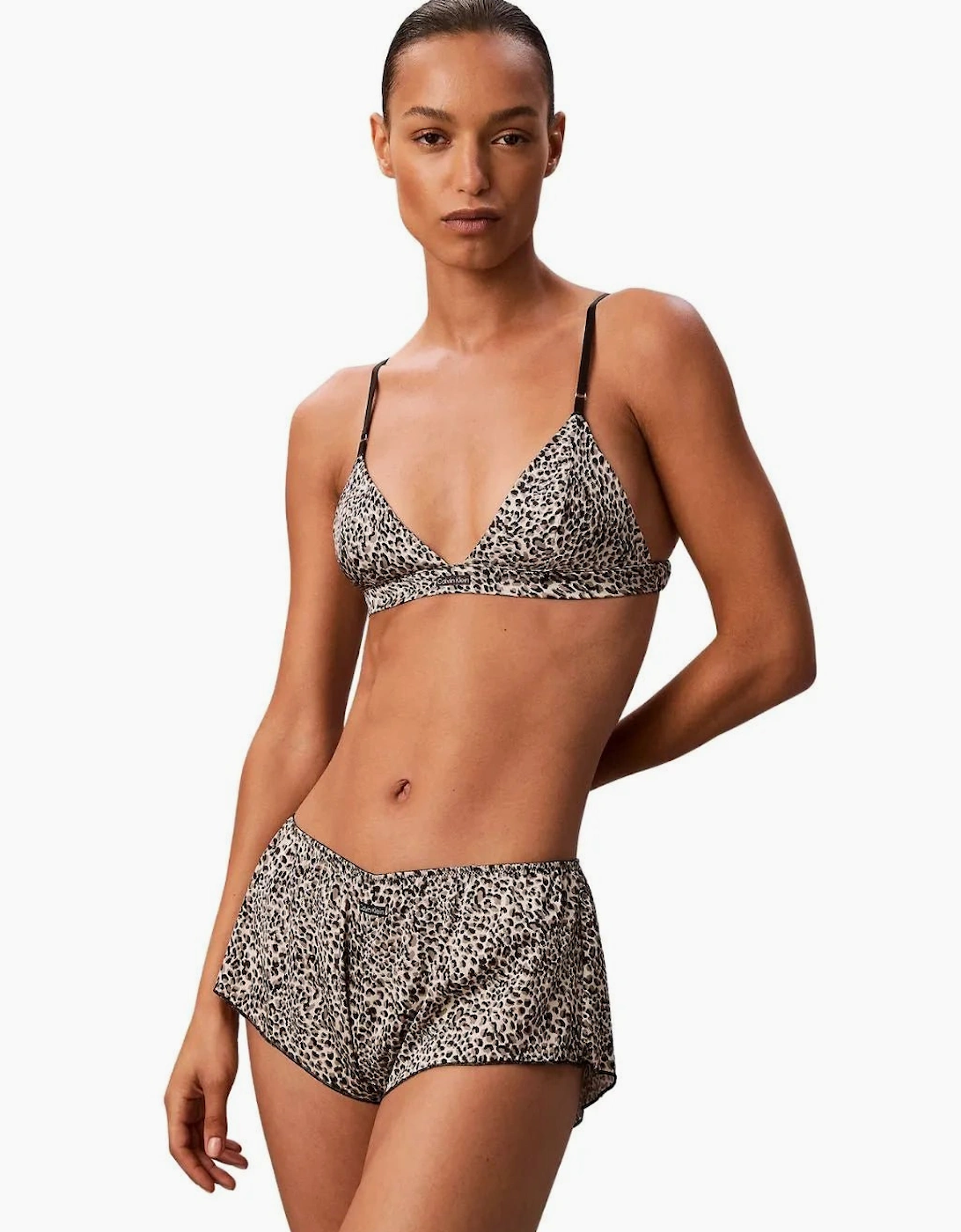 Calvin Klein Women's Signature Satin Boy Short, Animal Print - Brown