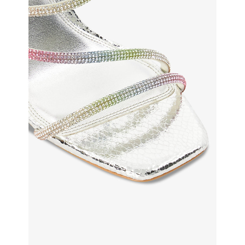 Womens Silver-synthetic Reptile Miri Crystal Diamante-embellished Wedge Sandals