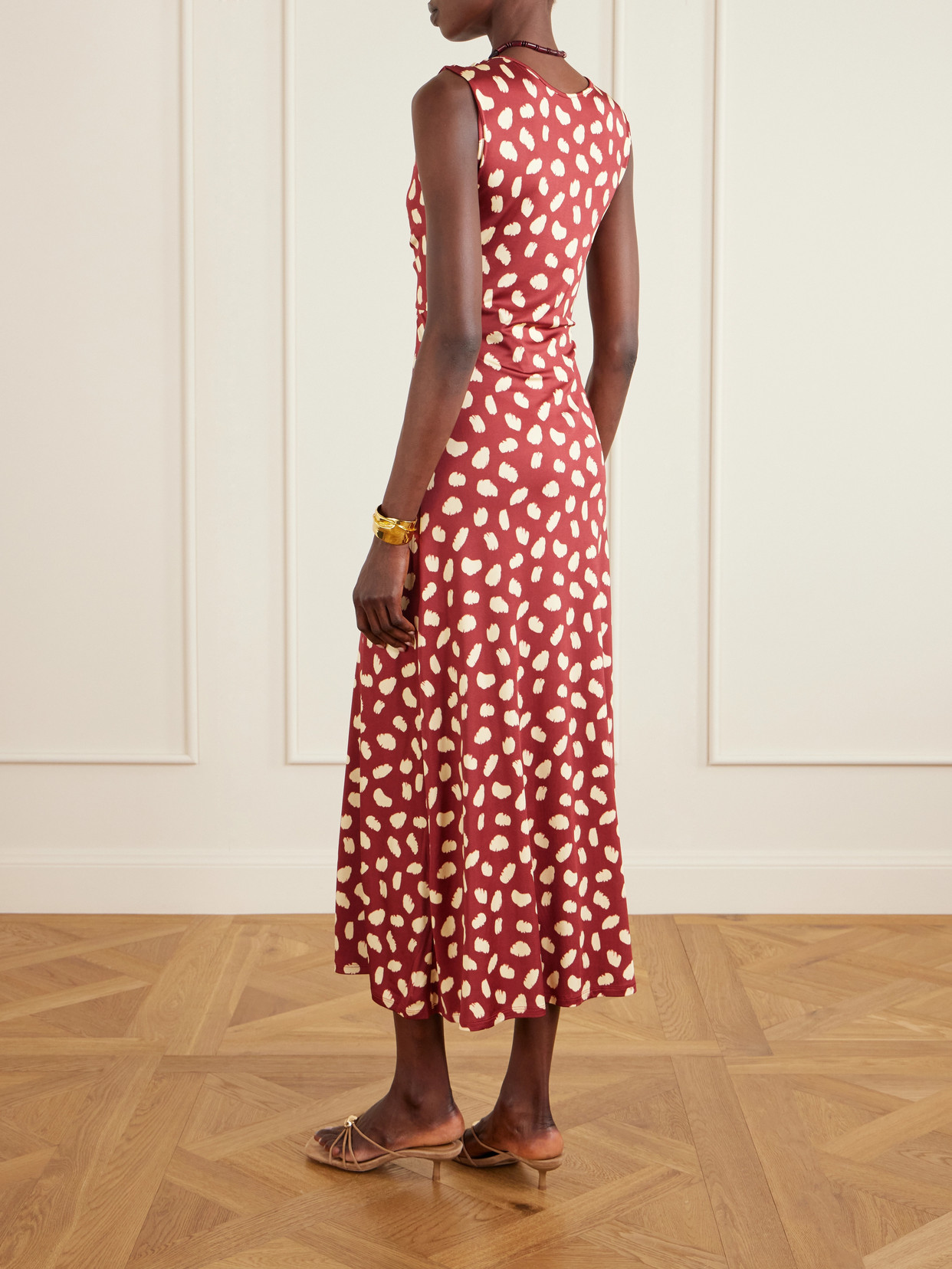 Horizonte Mistico Cutout Printed Jersey Midi Dress - Red