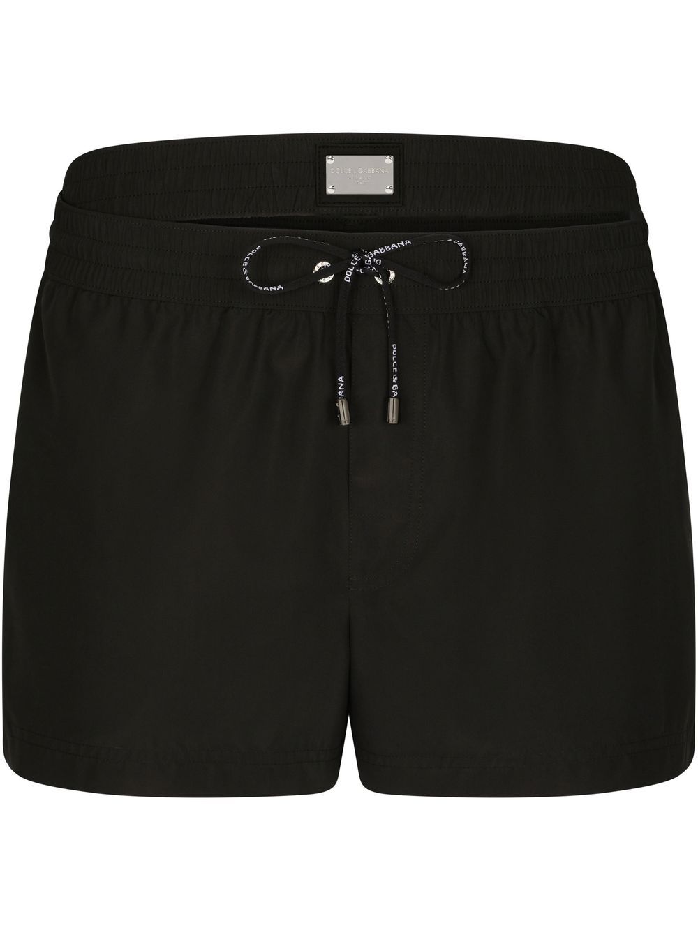 Short double-waistband swim shorts - Black