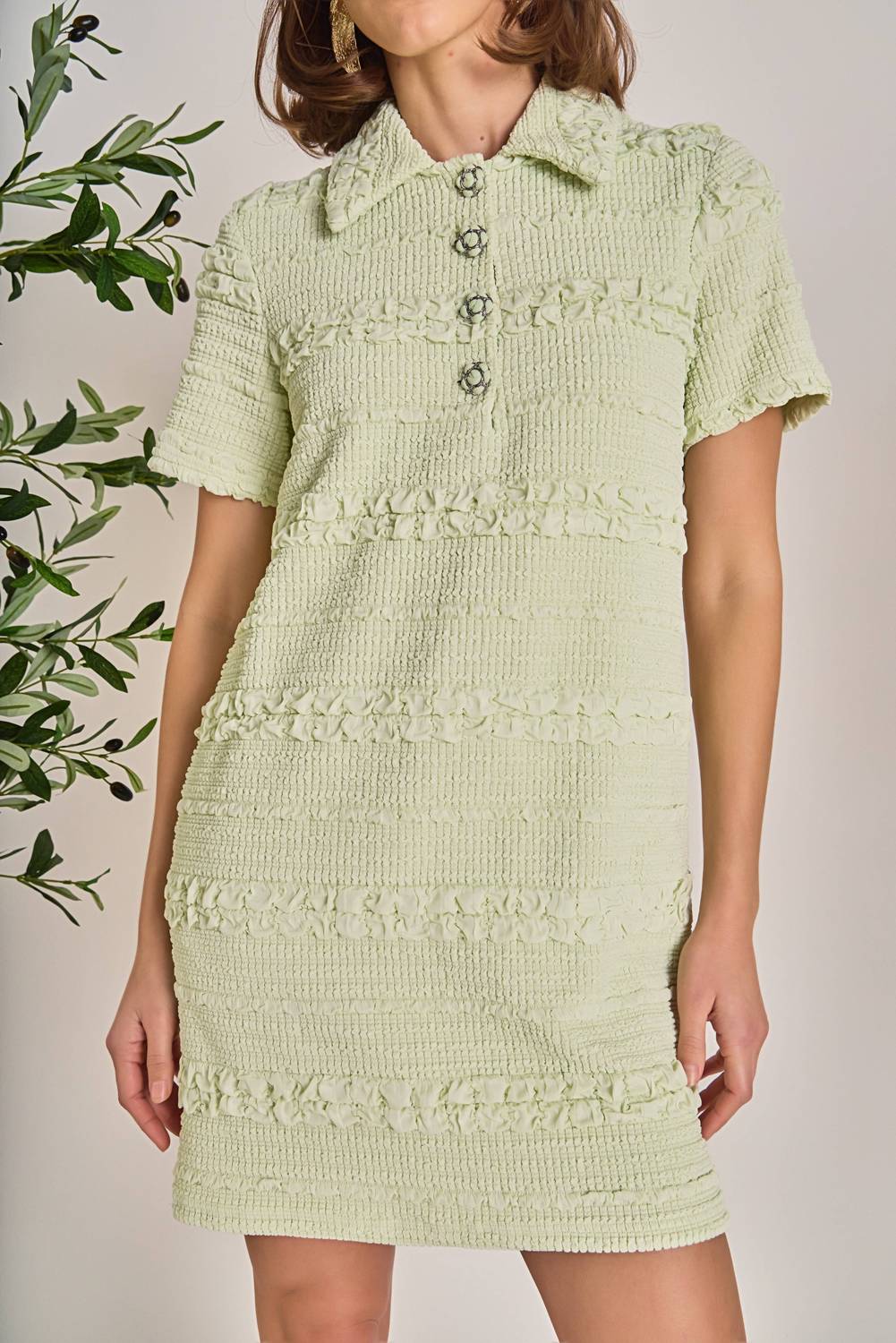 Textured Mini Dress In Pistachio