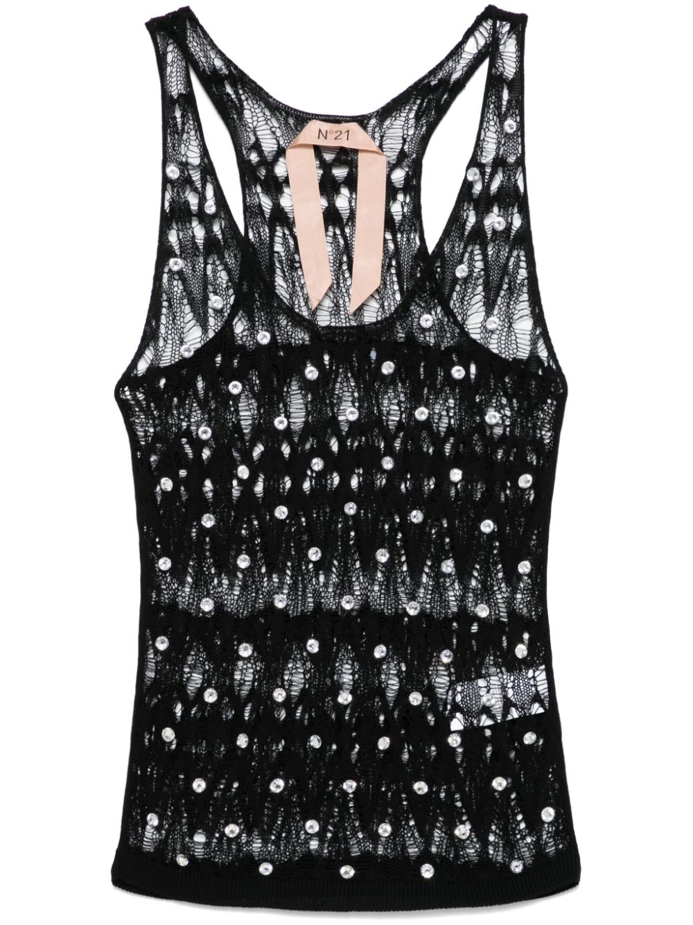 Drop stitch-knit top - Black