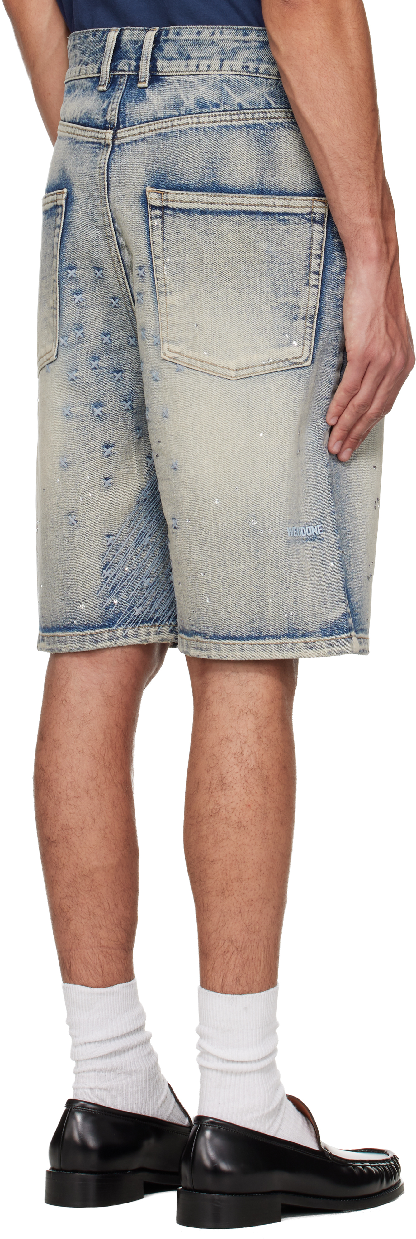 Blue Embroidery Washed Denim Shorts