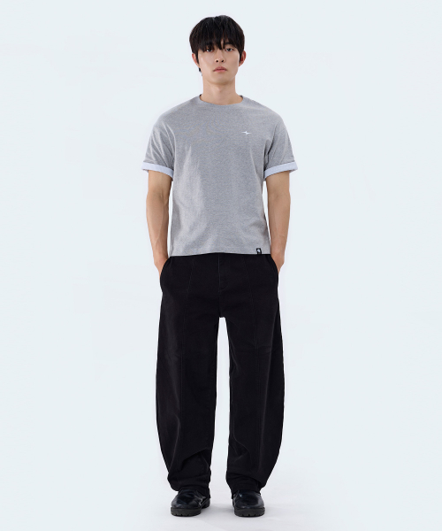 Cropped Stripe Color Block Roll-Up Short Sleeve T-Shirt GT-392_Gray