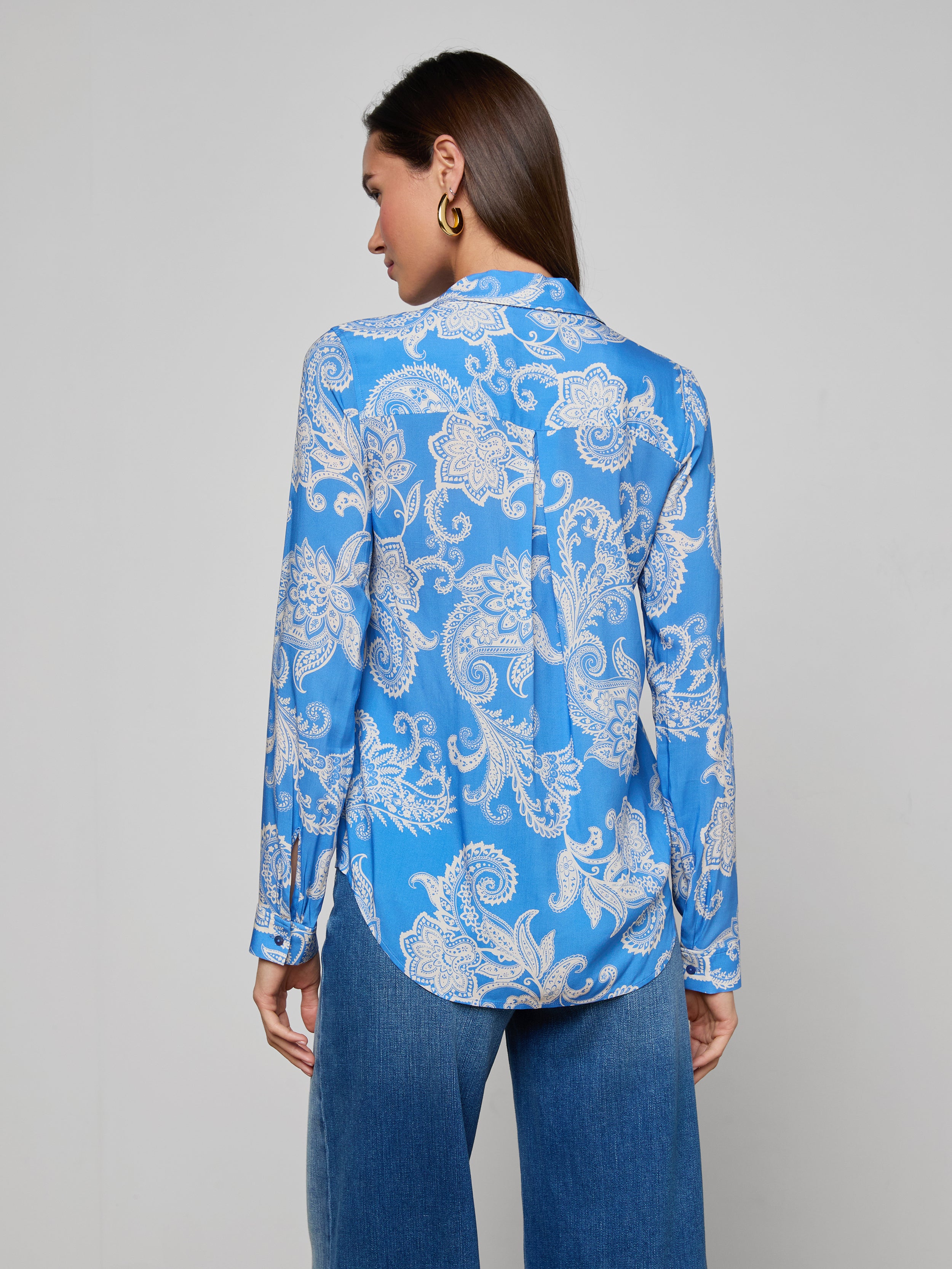 Holly Blouse Top In Regatta Blue/ivory Paisley