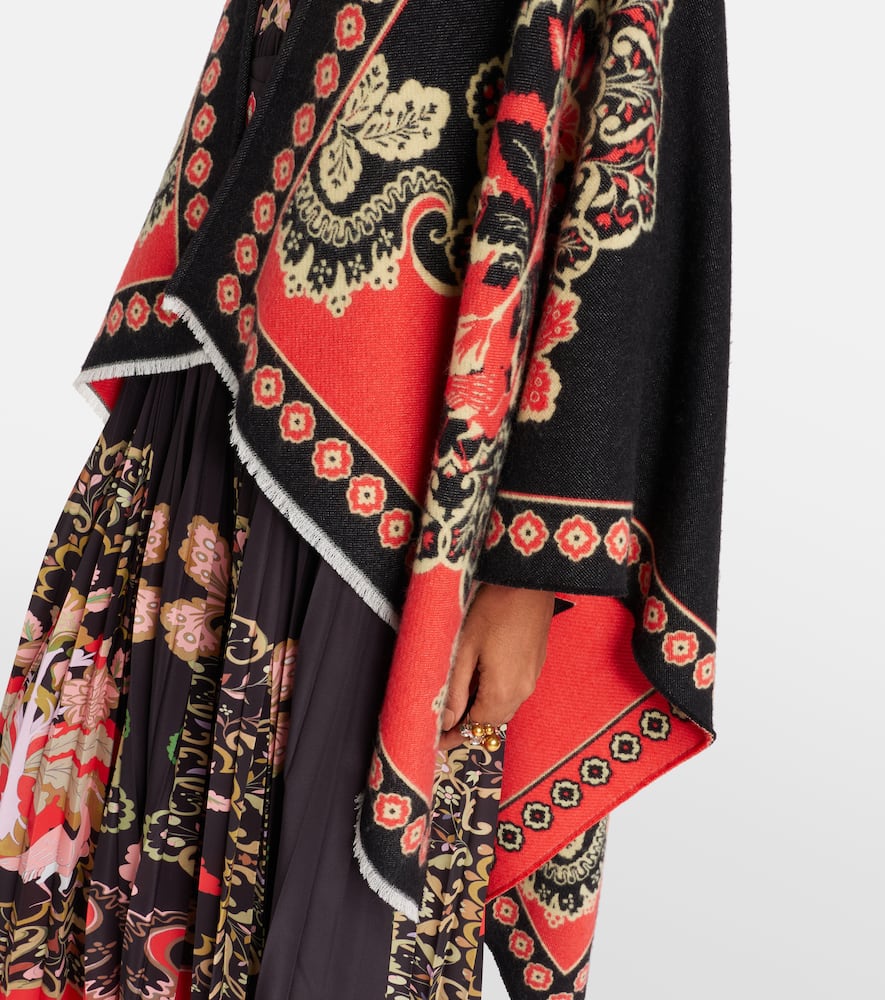 Soul printed wool and silk poncho