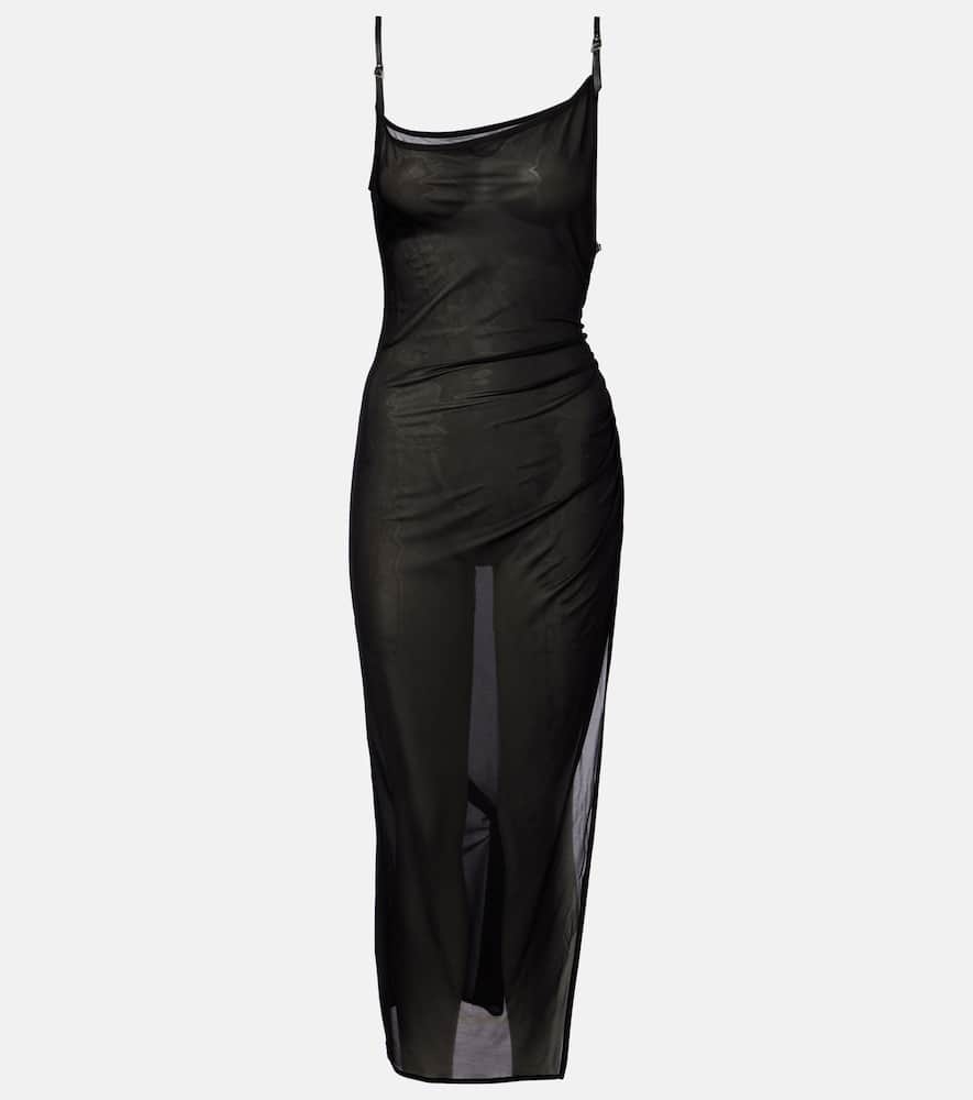 Asymmetrical sheer maxi dress