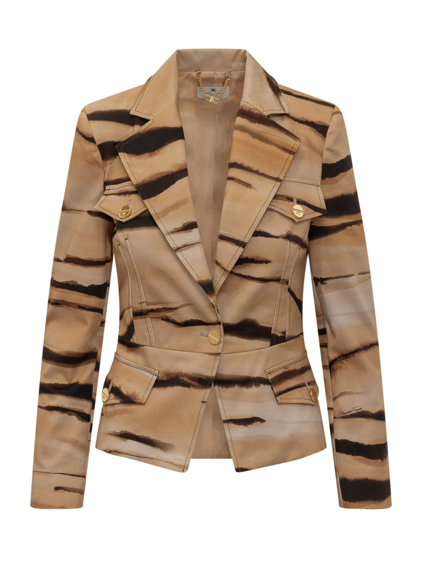 Brown Abstract Notched Lapel Blazer