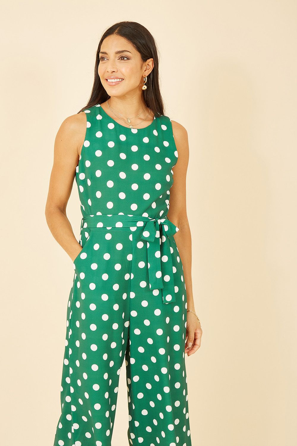 Yumi Women's Green Polka Dot Culotte Jumpsuit