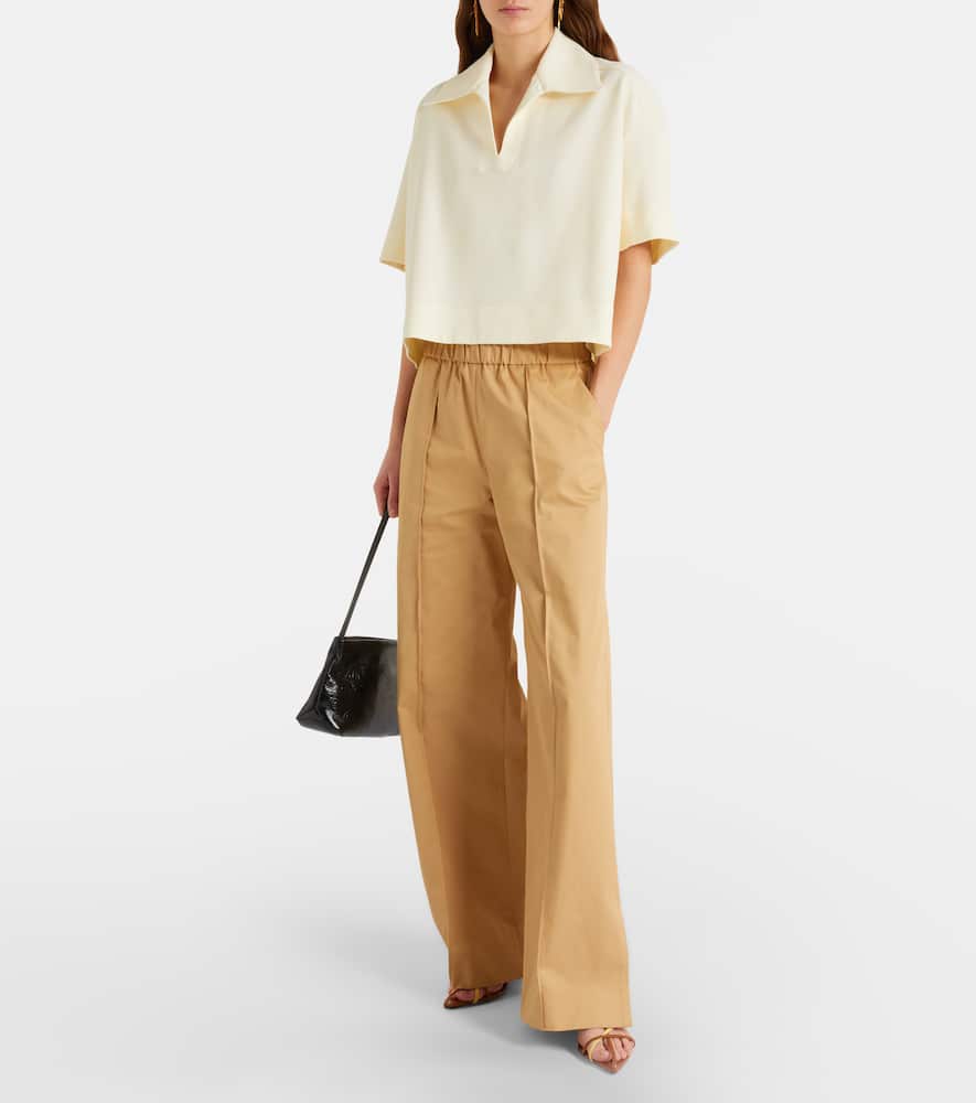 Cotton drill wide-leg pants