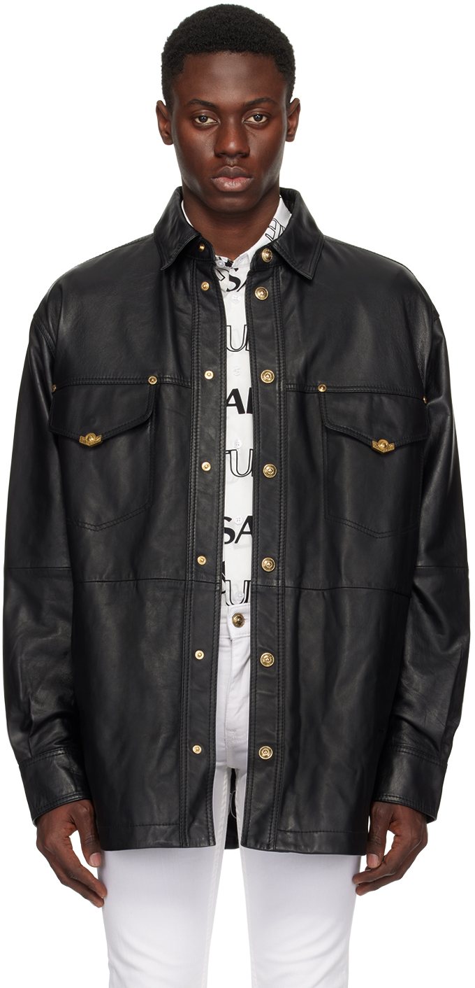 Versace Jeans Couture Black V-Emblem Leather Jacket