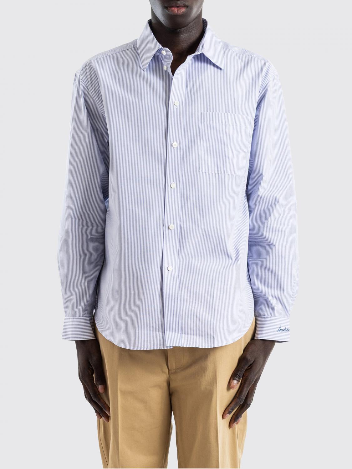 Striped Cotton Shirt with Classic Collar and Curved Hem