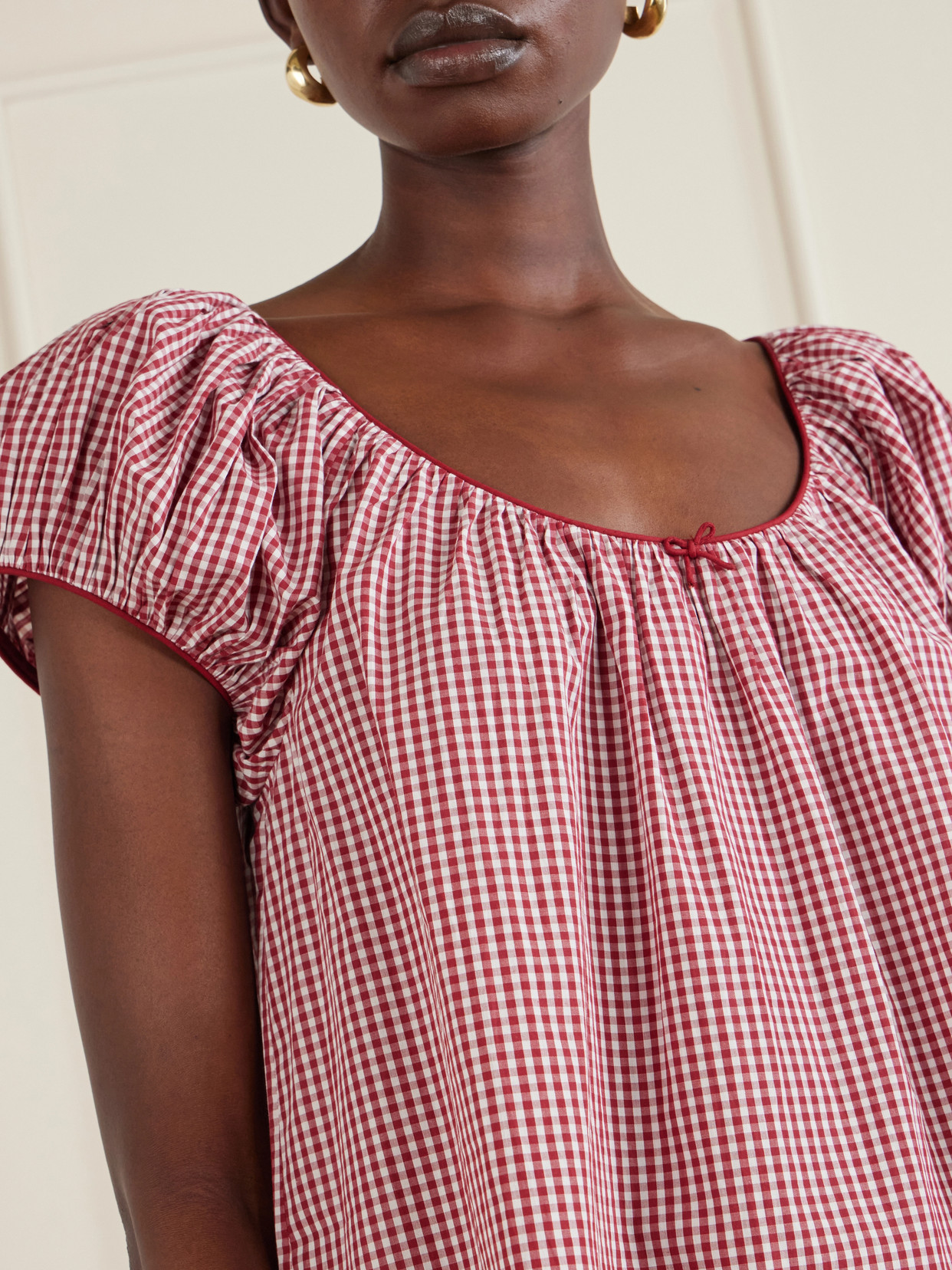 Julia Gathered Checked Organic Cotton Midi Dress - medium