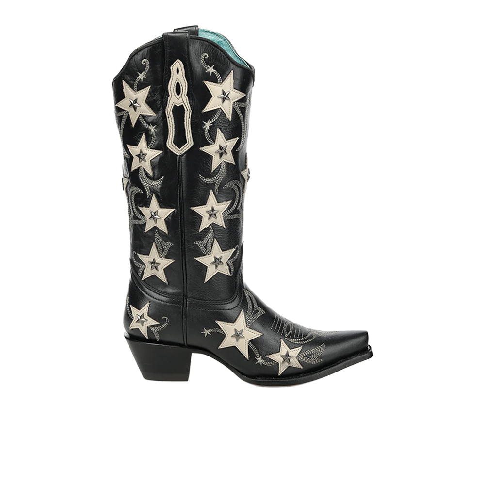 Embroidery & Stars Overlay & Studs Snip Toe Cowboy Boots