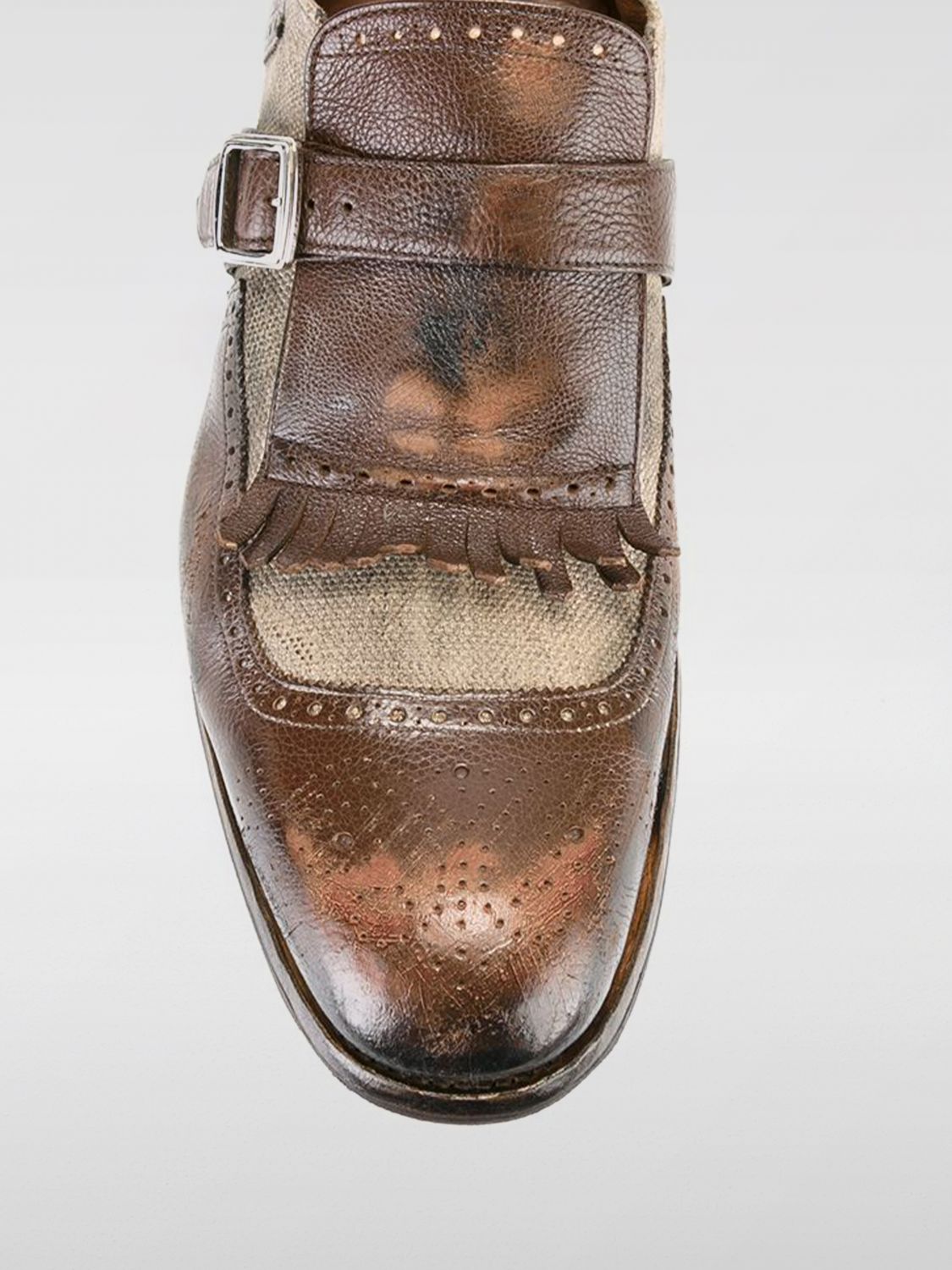 Distressed-finish monk shoes - White